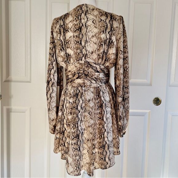 Ronny Kobo Snakeskin Orzoro Asymmetric Hem Dress Tan Medium MSRP $398 - Picture 7 of 11